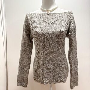 Berretti Italian Gray Taupe Cable Knit Long Sleeve Sweater Top